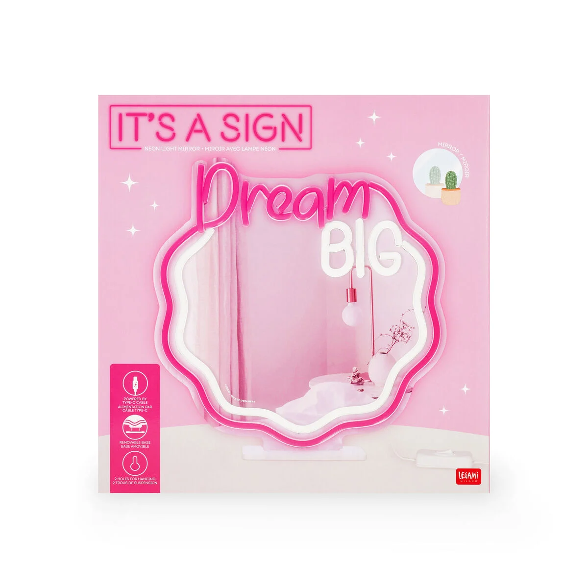 Miroir Lampe Led Effet Néon Dream Big