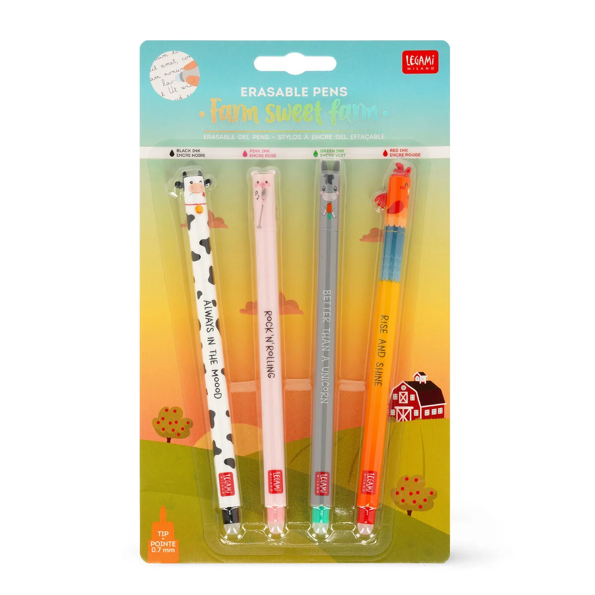 Set de 4 Stylos Gel Effaçable « Ferme »