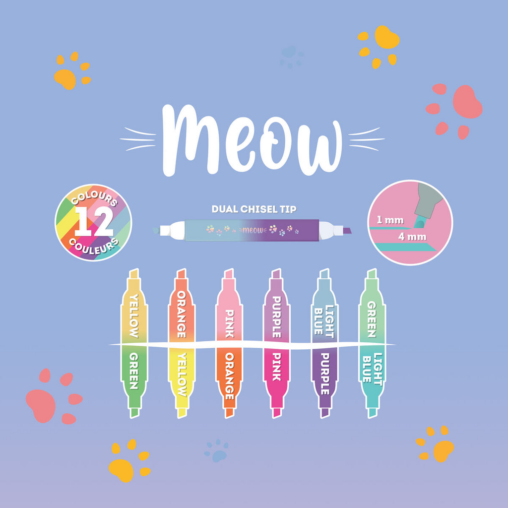 6 Surligneurs à double pointe Kitty