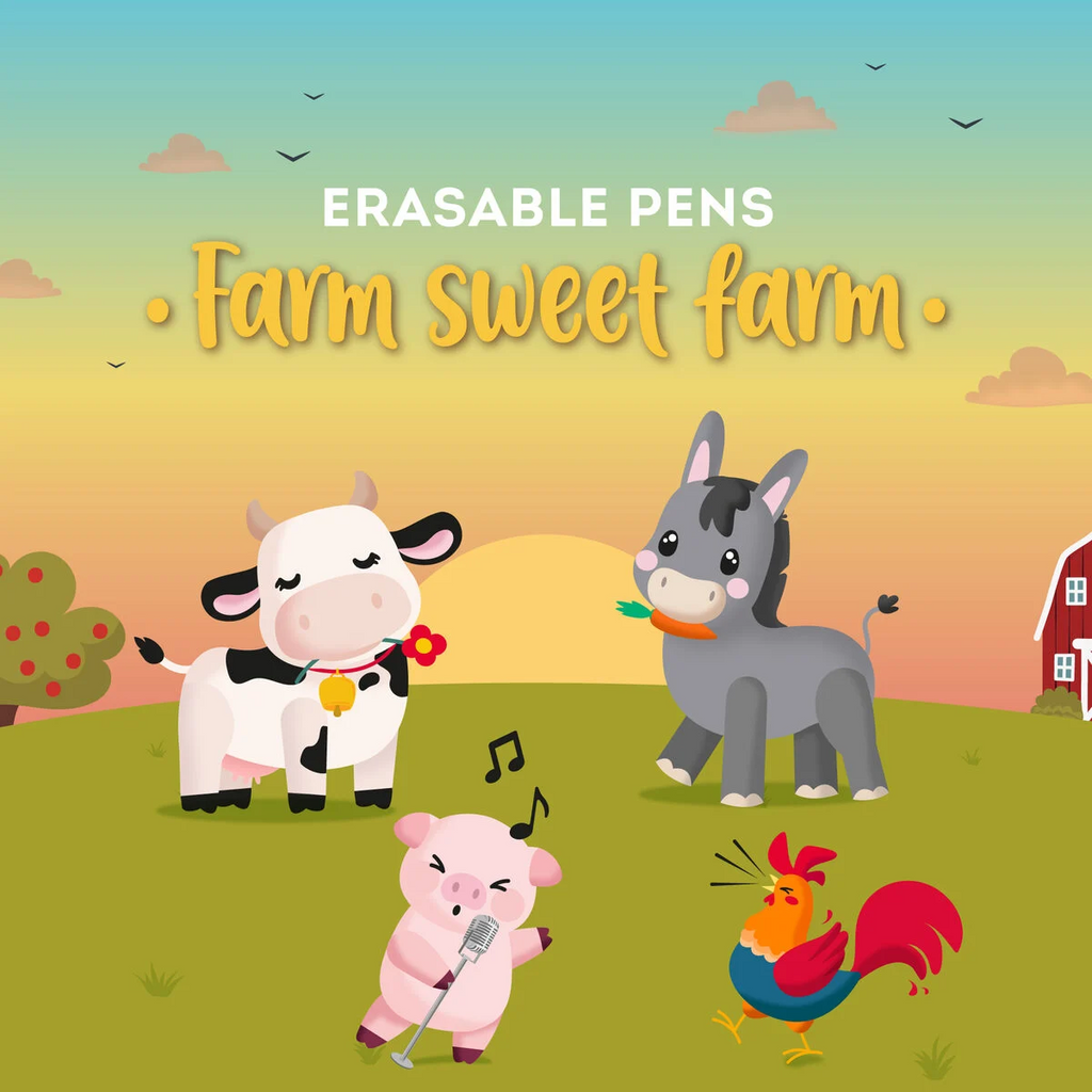 Set de 4 Stylos Gel Effaçable « Ferme »