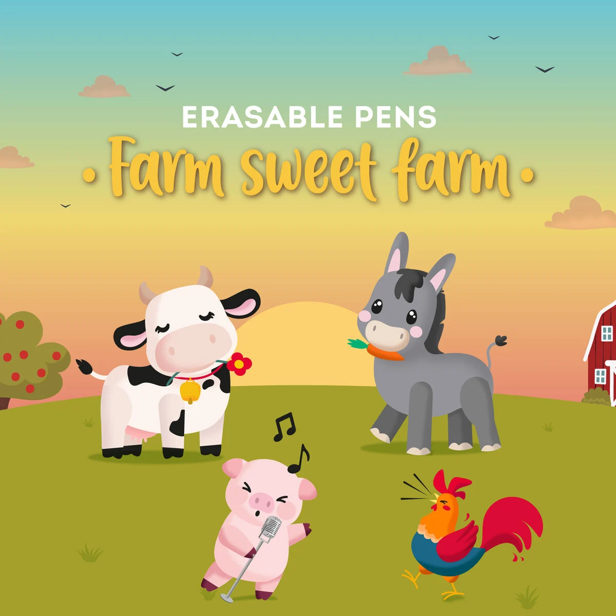 Set de 4 Stylos Gel Effaçable « Ferme »