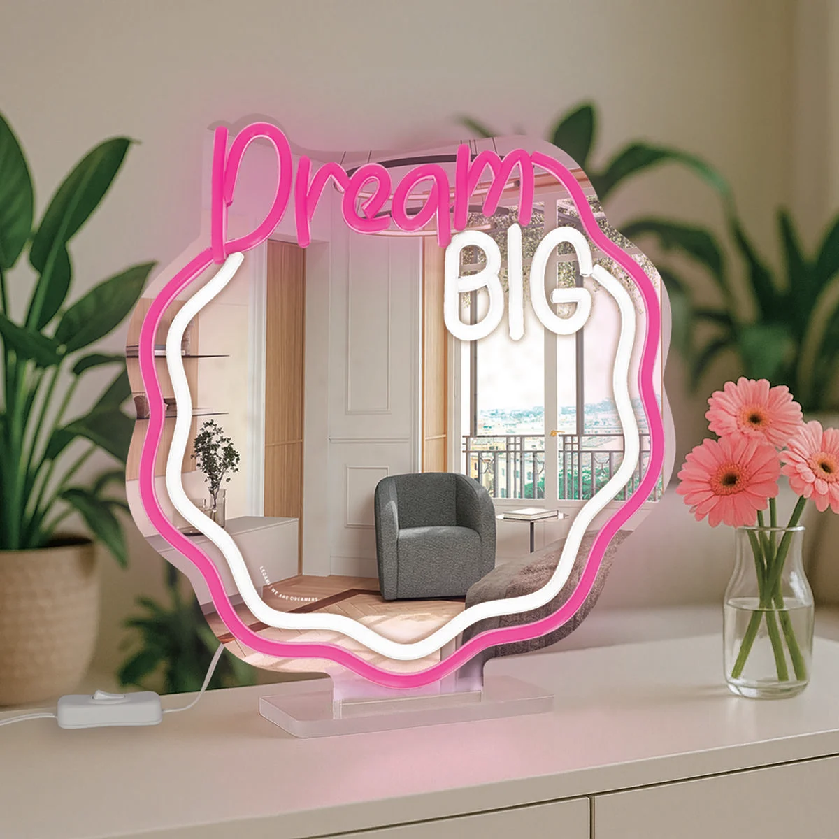 Miroir Lampe Led Effet Néon Dream Big
